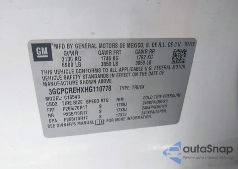 2017 Chevrolet Silverado 1500 1Lt z USA, uszkodzony, nr VIN 3GCPCREHXHG110778